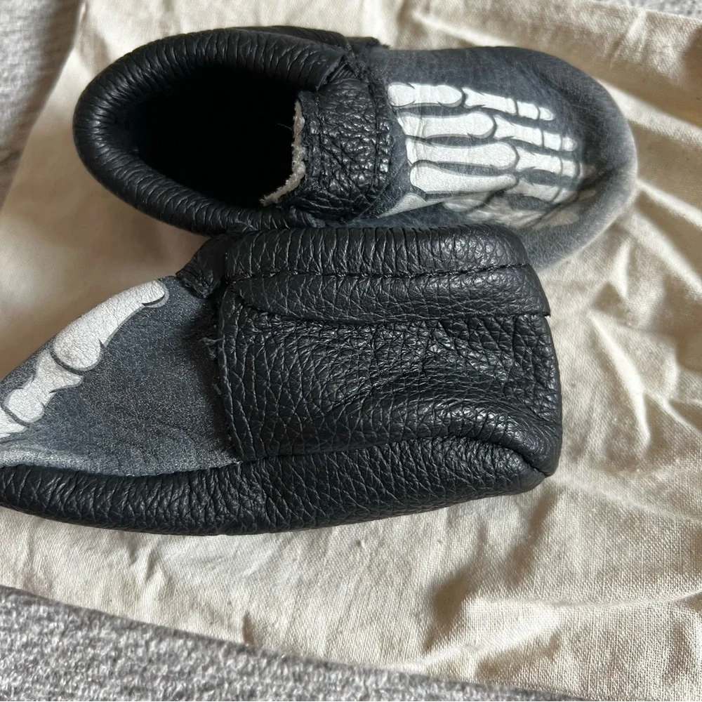 Freshly Picked Black Skeleton Kids Moccasins Shoes Size 3